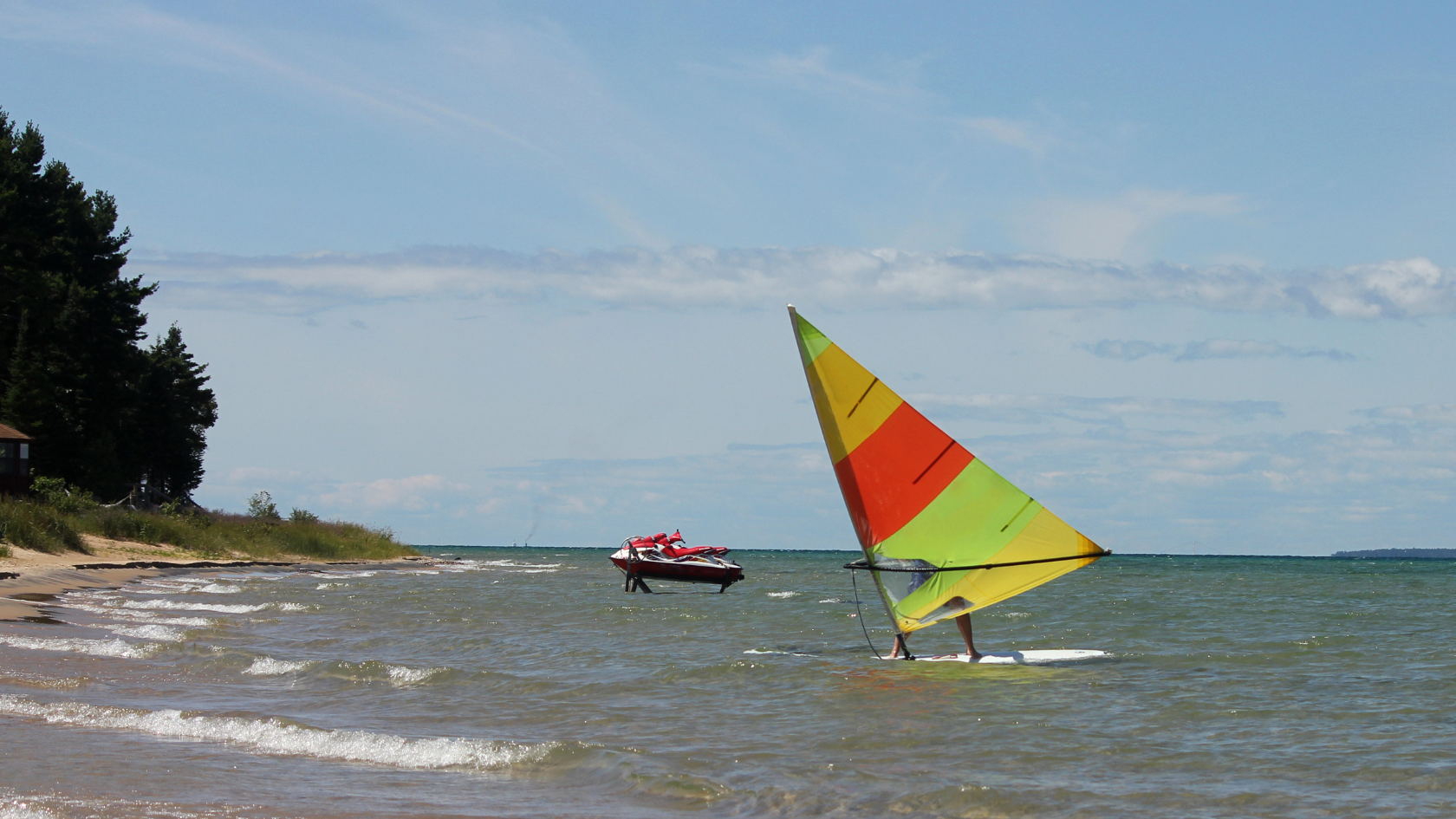 Lake Huron Staycation windsurfer and boat